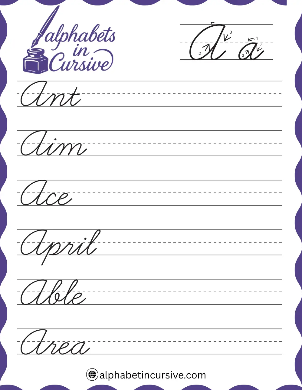 Cursive Words A worksheet