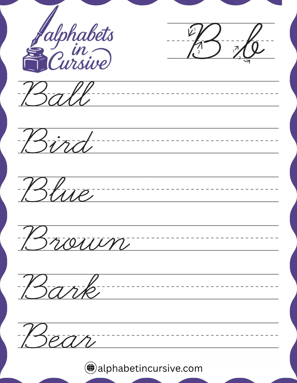 Cursive Words B worksheet