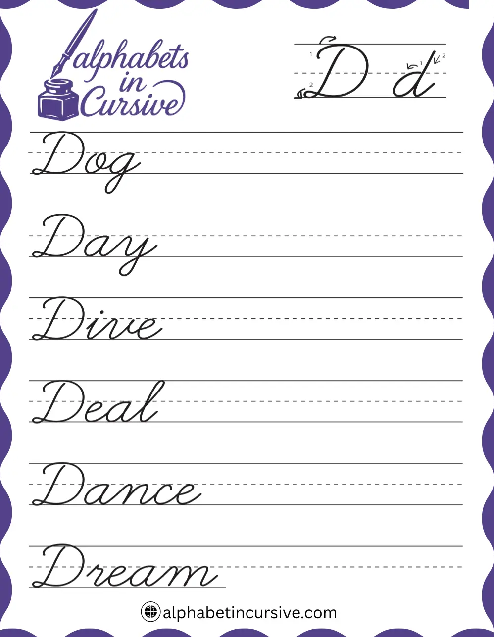 Cursive Words D worksheet