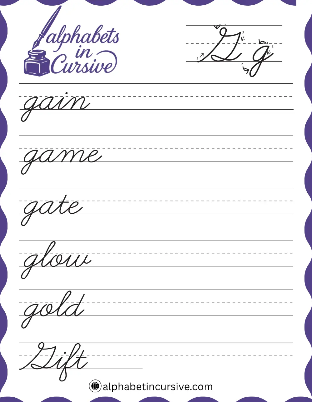 Cursive Words G Worksheet