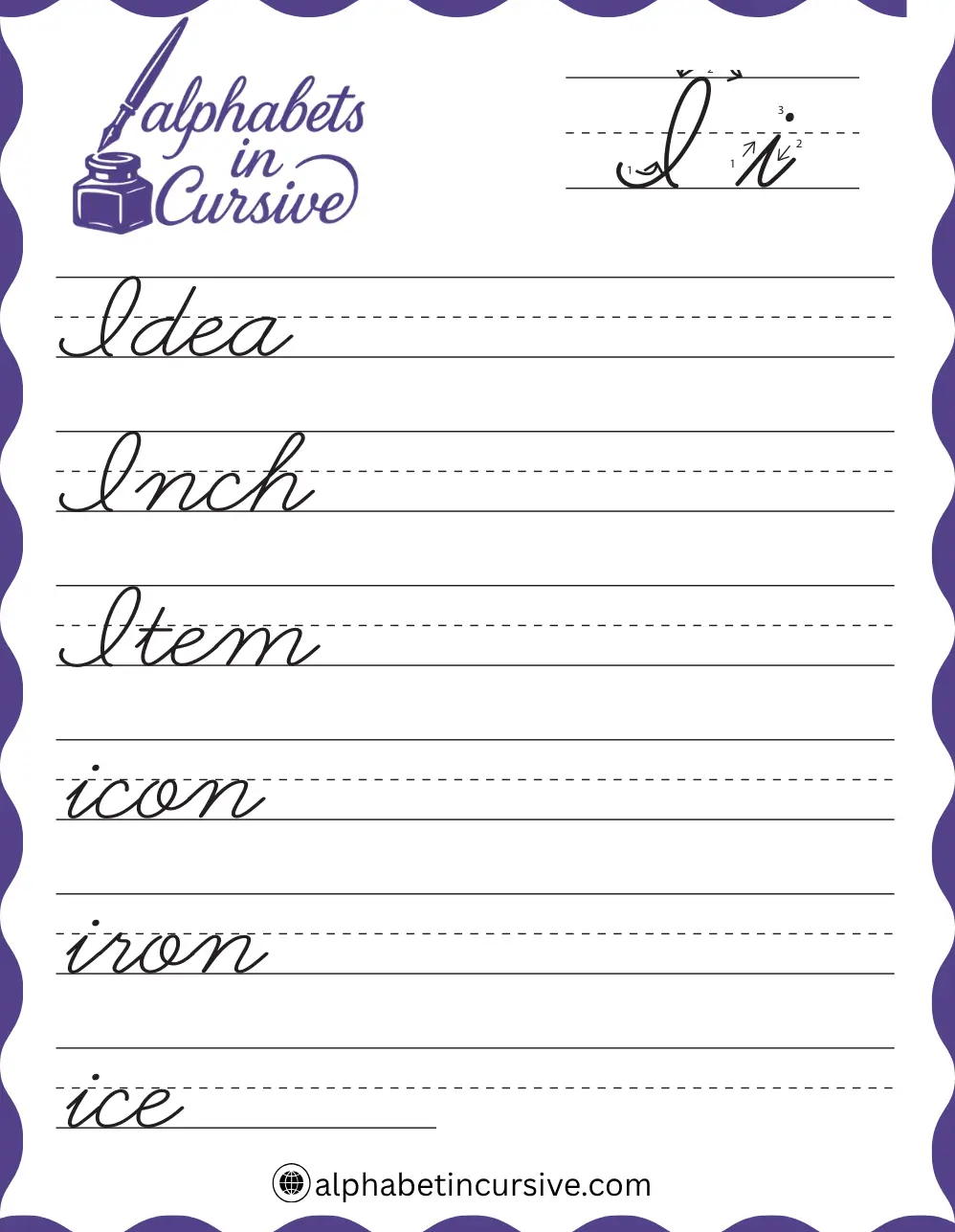 Cursive Words I Worksheet