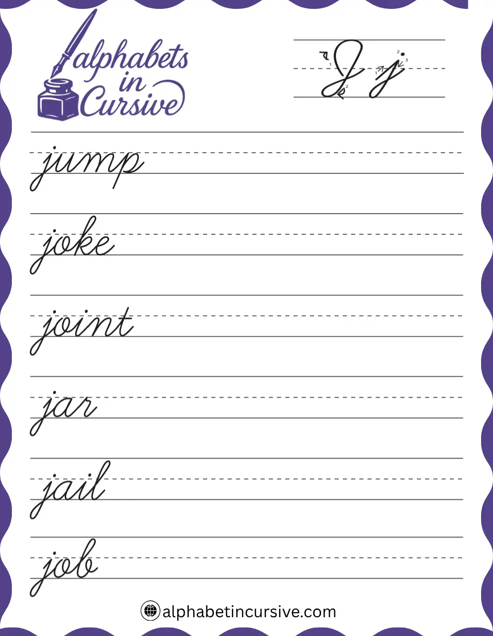 Cursive Words J Worksheet