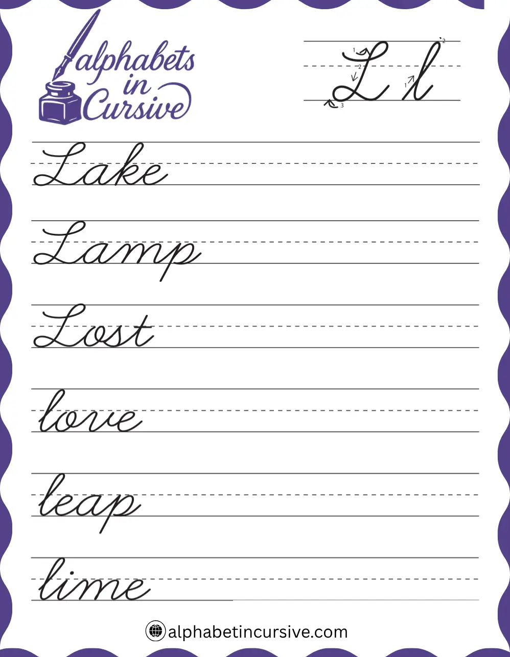 Cursive Words L Worksheet