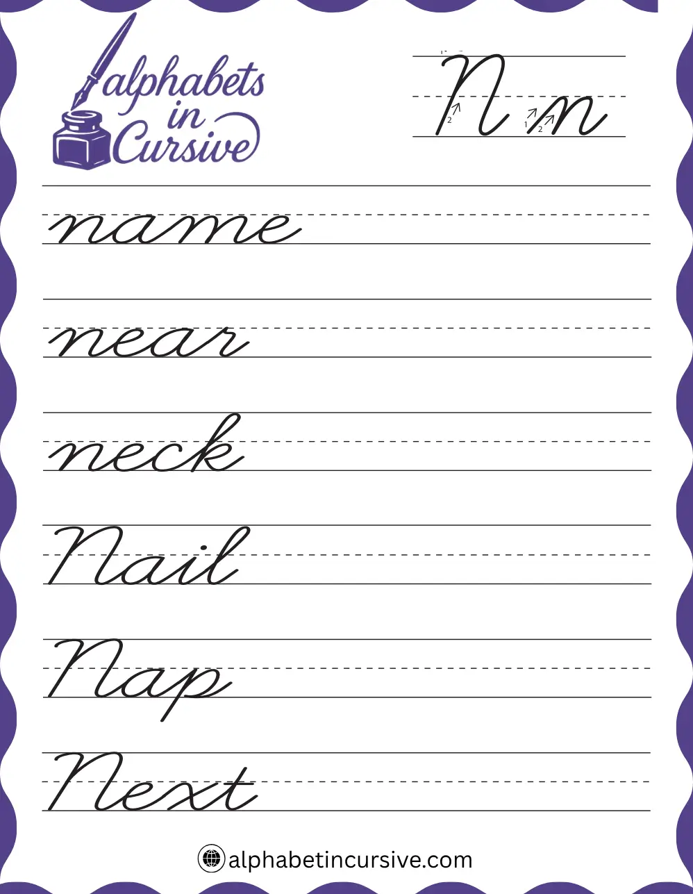 Cursive Words N Worksheet