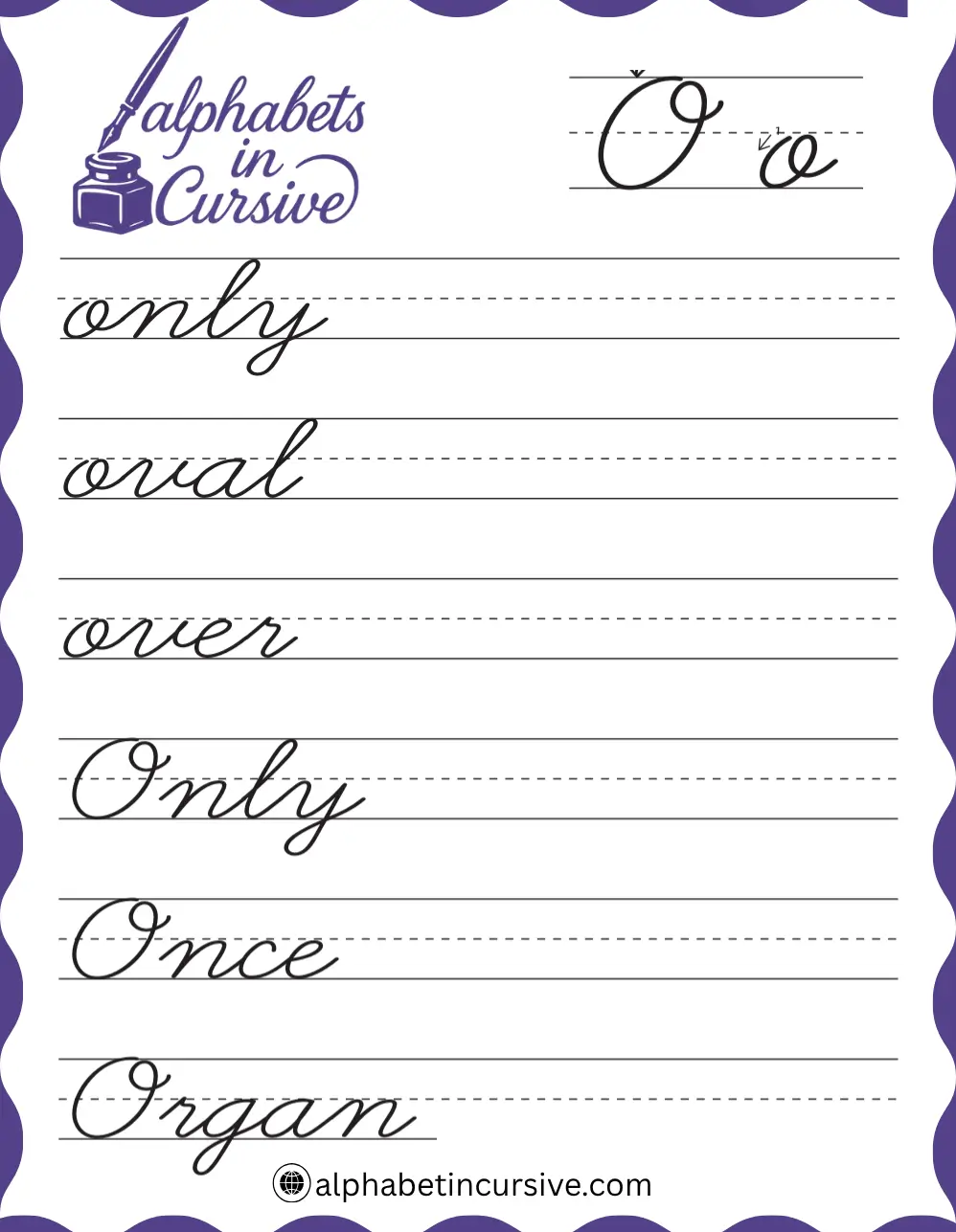 Cursive Words O Worksheet