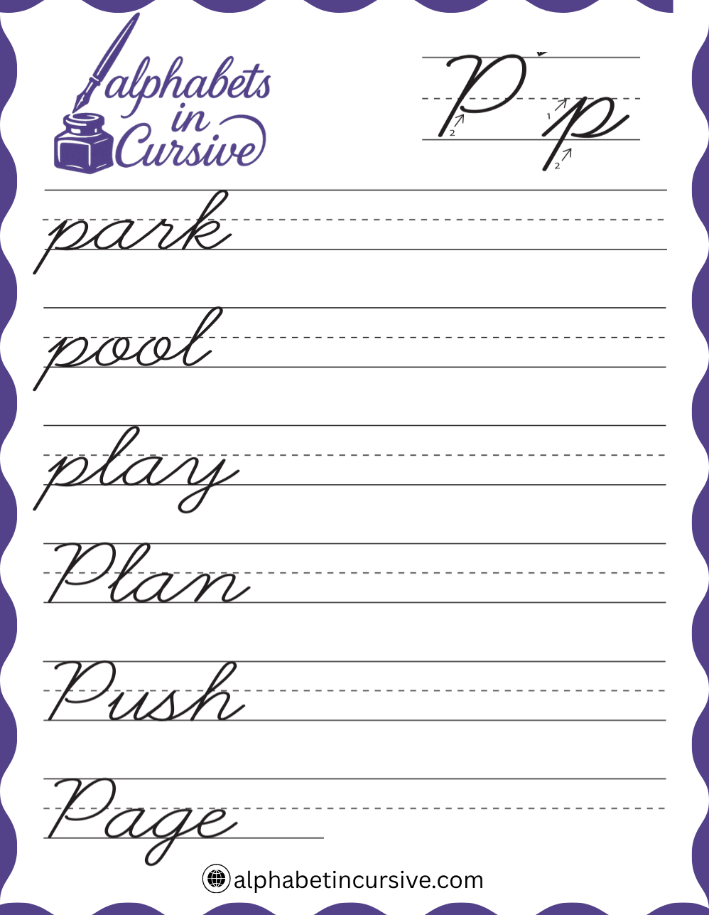 Cursive Words P Worksheet
