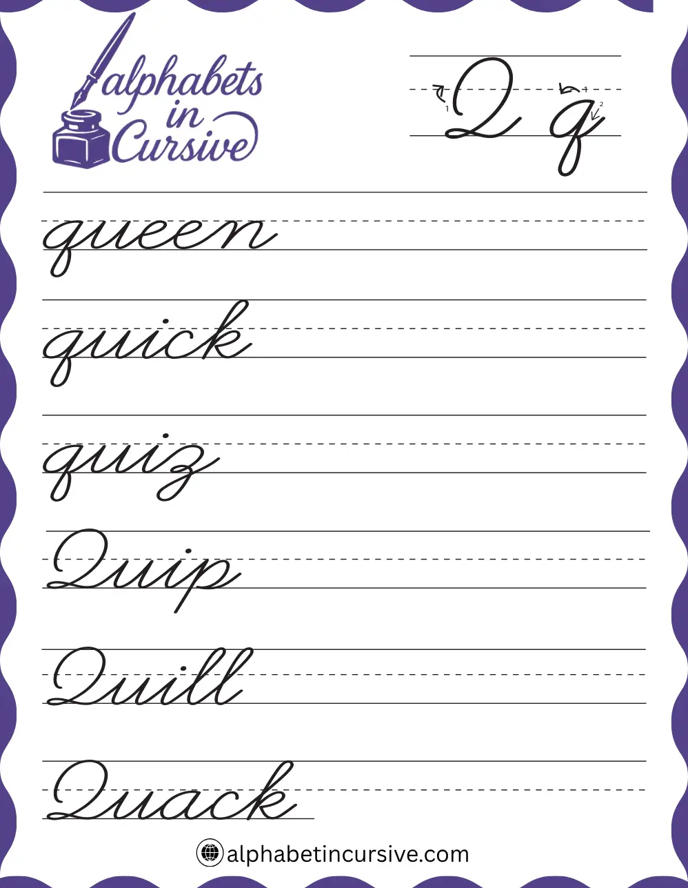 Cursive Words Q Worksheet