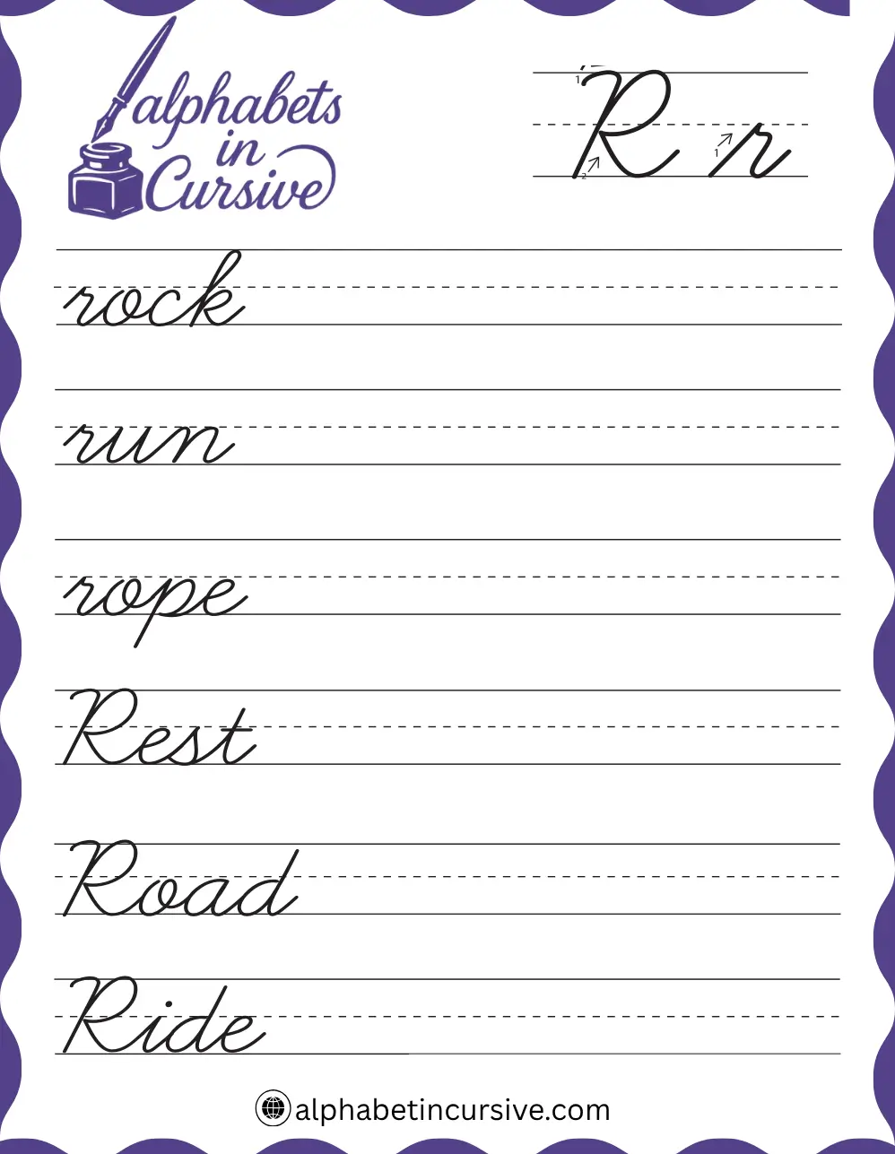 Cursive Words R Worksheet