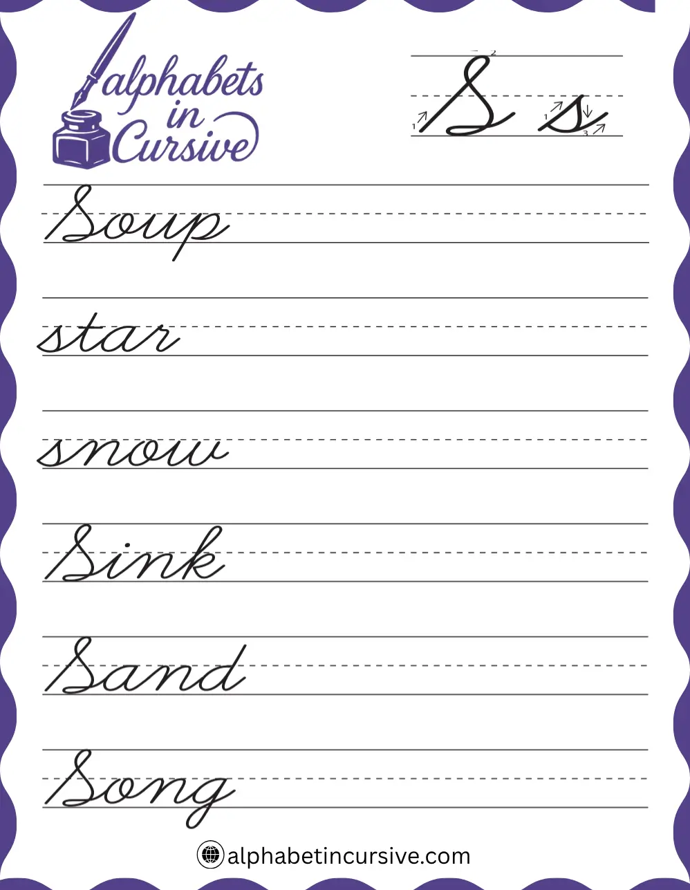 Cursive Words S Worksheet