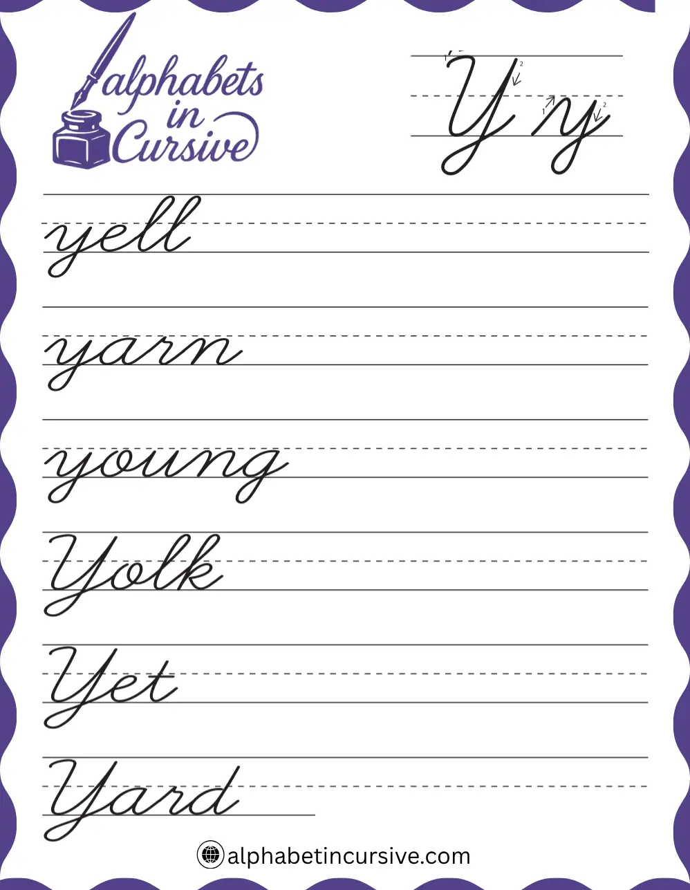 Cursive Words Y Worksheet