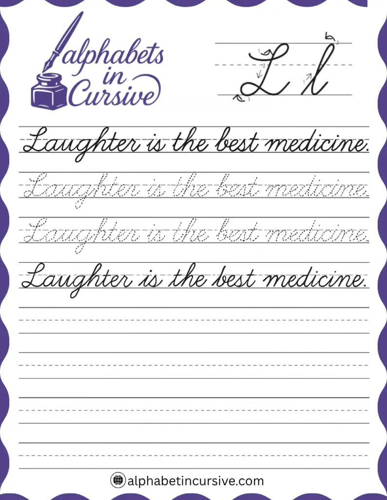 Laughter is the best medicine Cursive Sentence worksheet