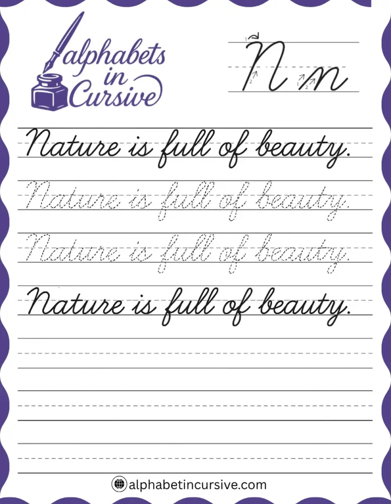 Nature is full of beauty Cursive Sentence worksheet (1)