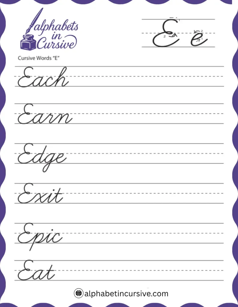 Cursive Words E