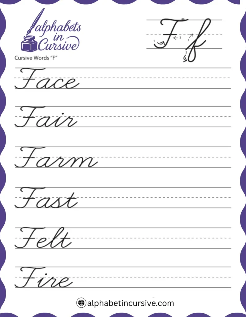 Cursive Words F
