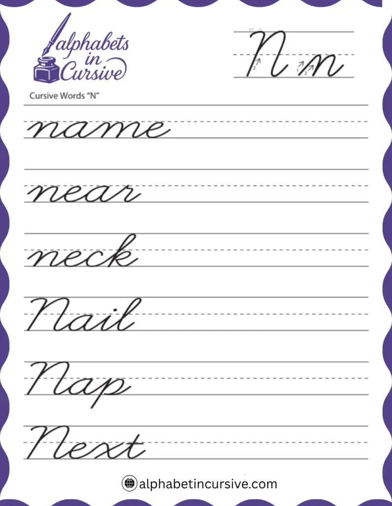 Cursive Words N