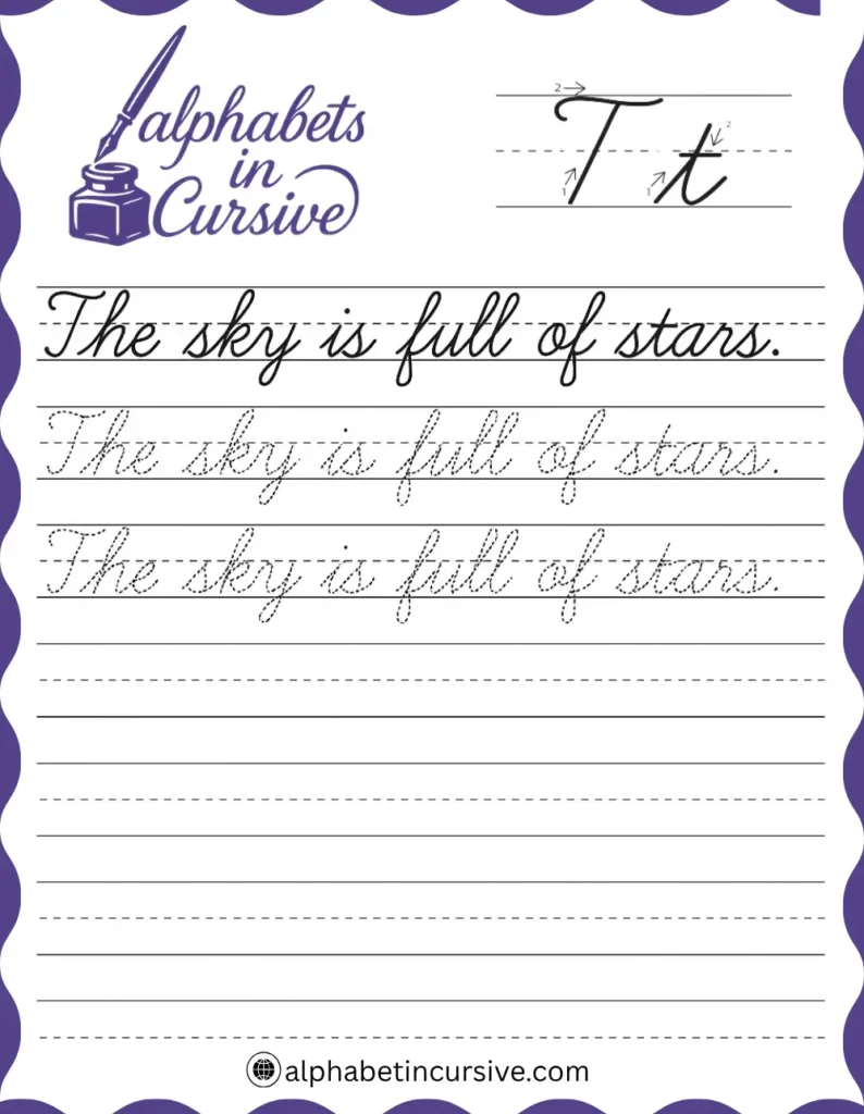 The sky is full of stars Cursive Sentence worksheet