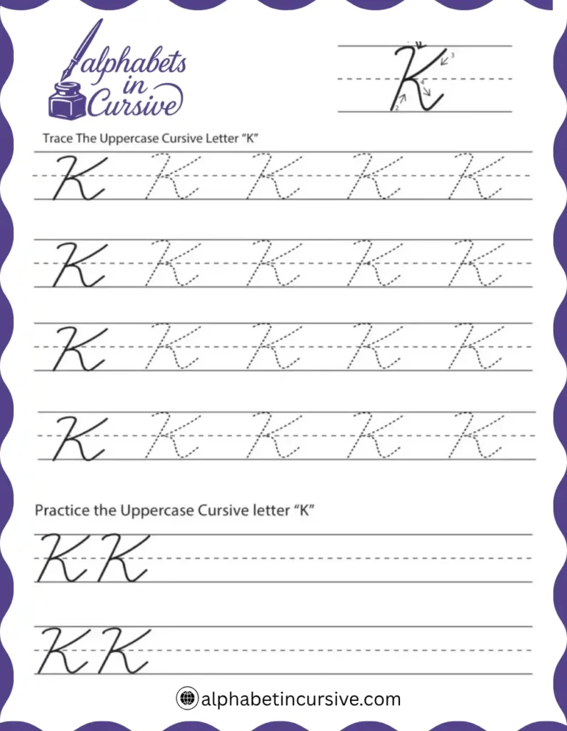Uppercase Cursive Alphabet K