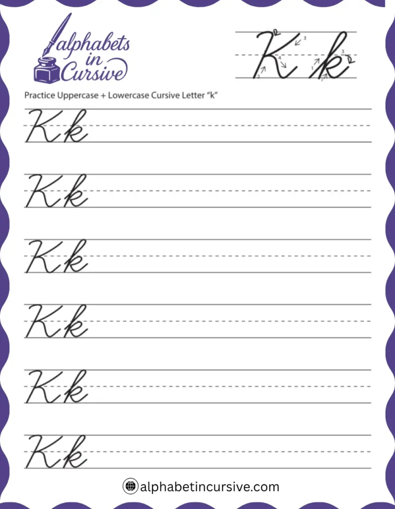 Uppercase + Lowercase Cursive Alphabet K