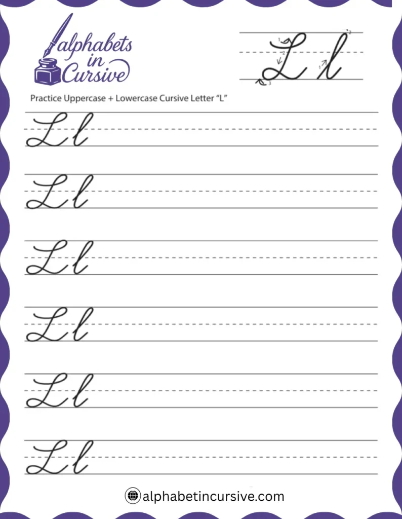 Uppercase + Lowercase Cursive Alphabet L