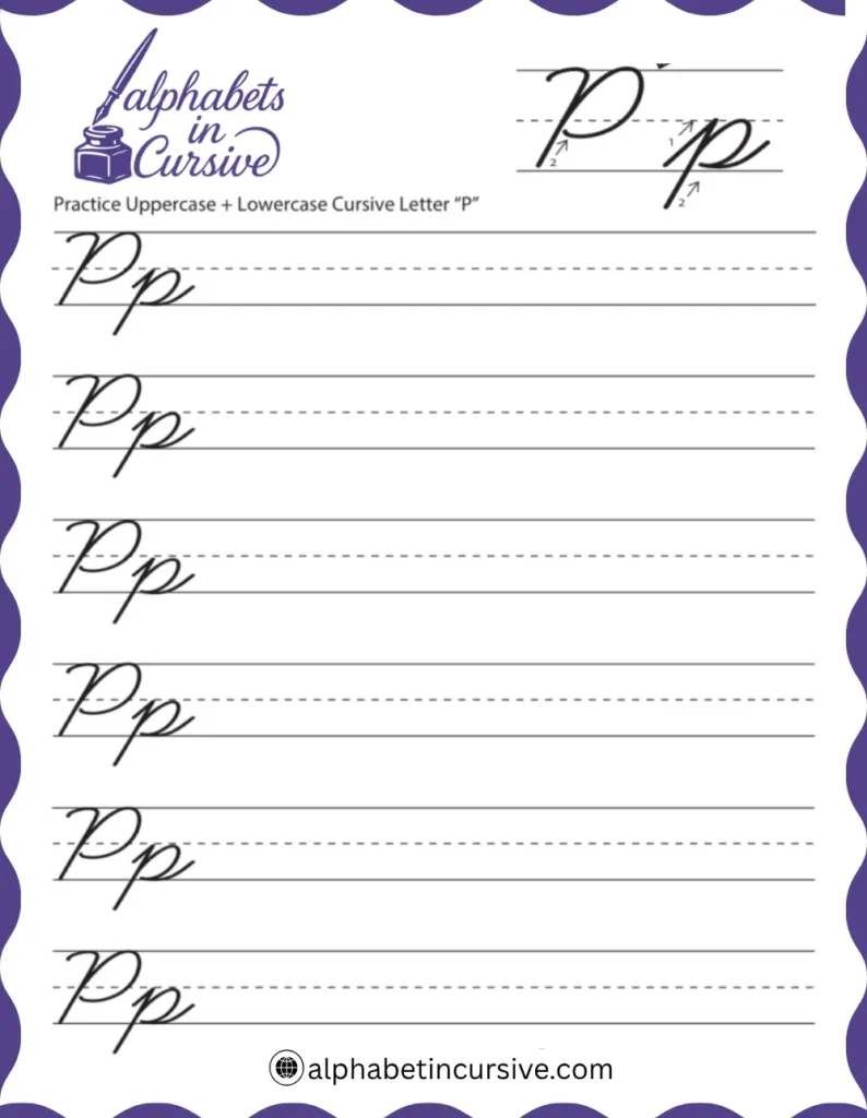 Uppercase + Lowercase Cursive Alphabet P