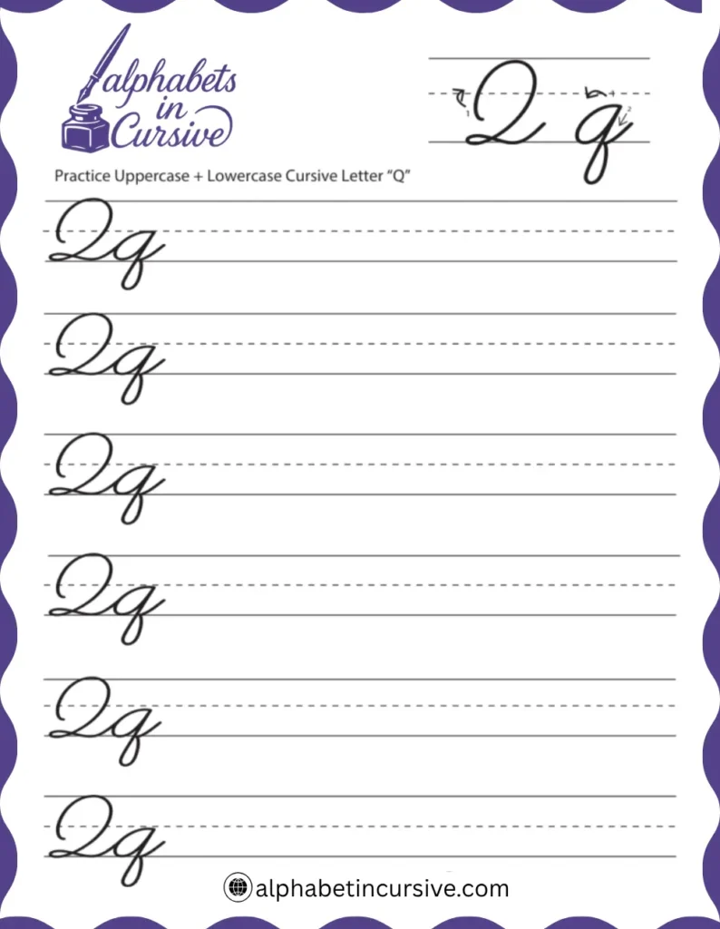 Uppercase + Lowercase Cursive Alphabet Q