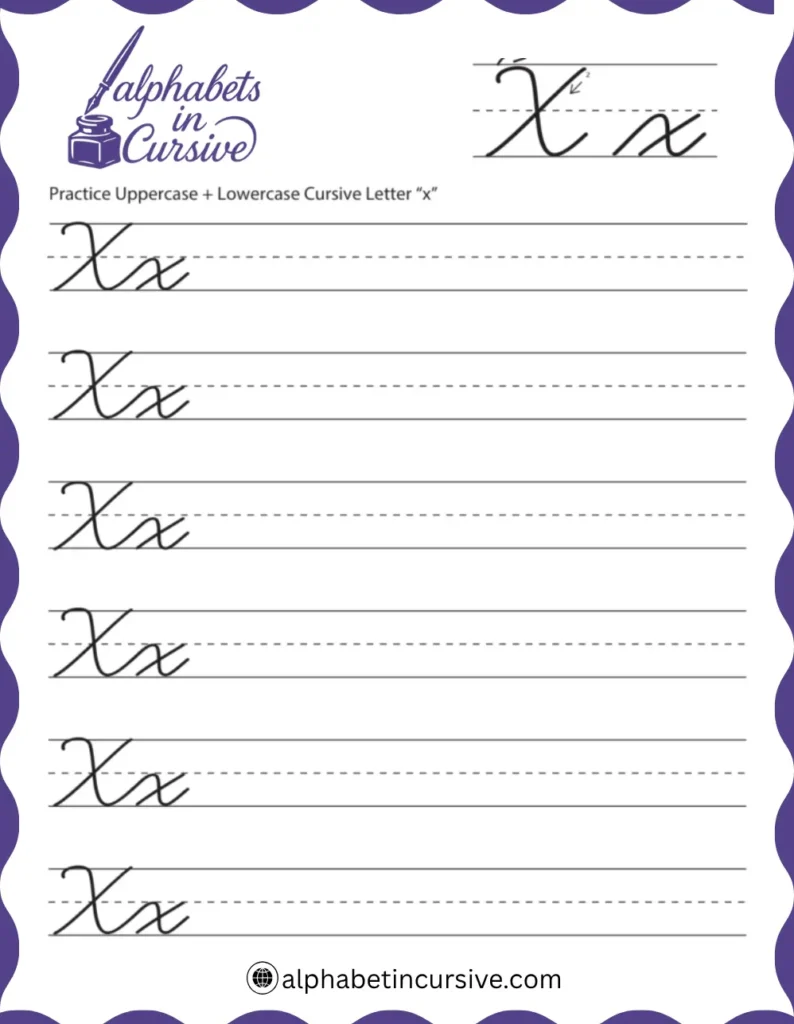 Uppercase + Lowercase Cursive Alphabet X