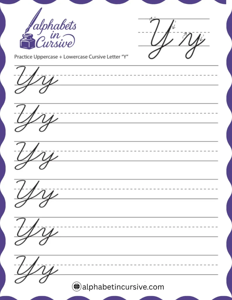 Uppercase + Lowercase Cursive Alphabet Y