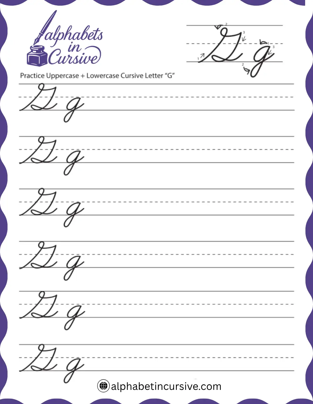 Uppercase + Lowercase Cursive G