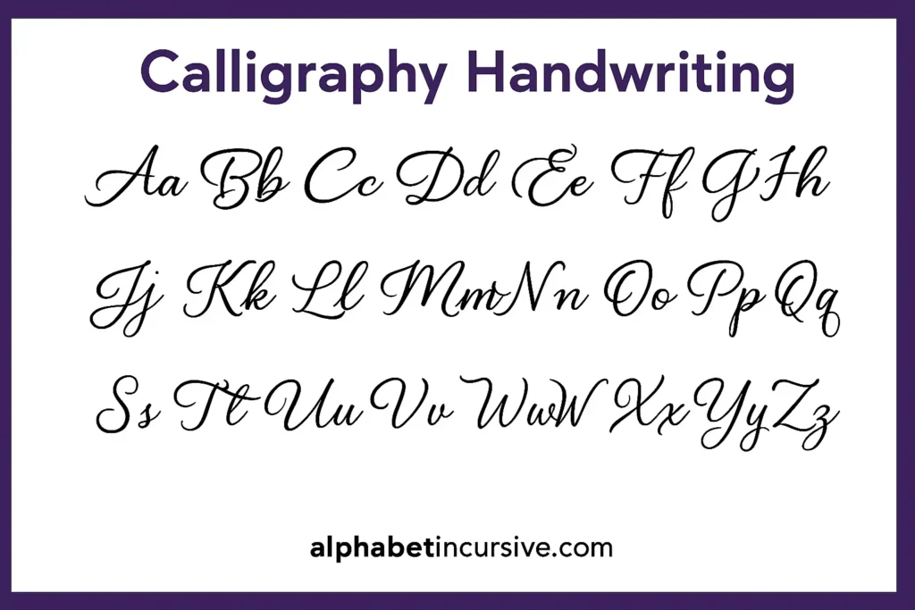 lowercase and uppercase letters from A to Z in Calligraphy Handwriting