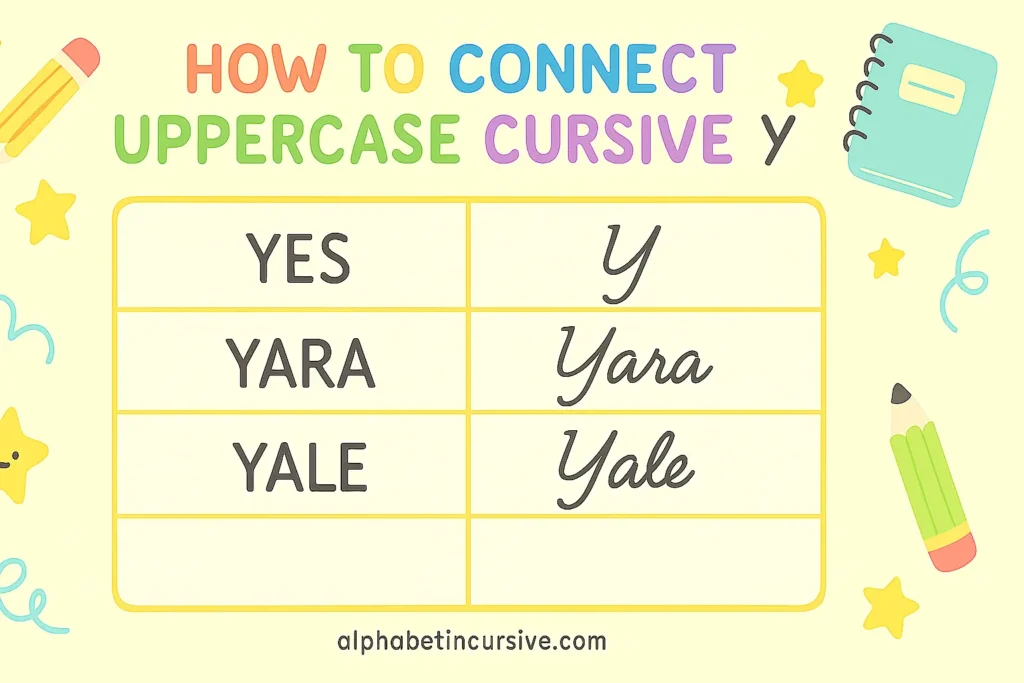 VISUAL representation of HOW TO CONNECT UPPERCASE CURSIVE Y 