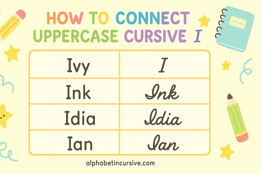 visual representation How to connect uppercase cursive I