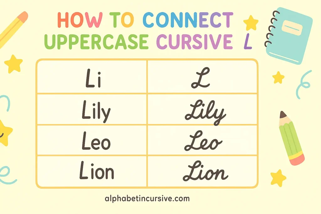 visual representation of How to connect uppervase cursive L