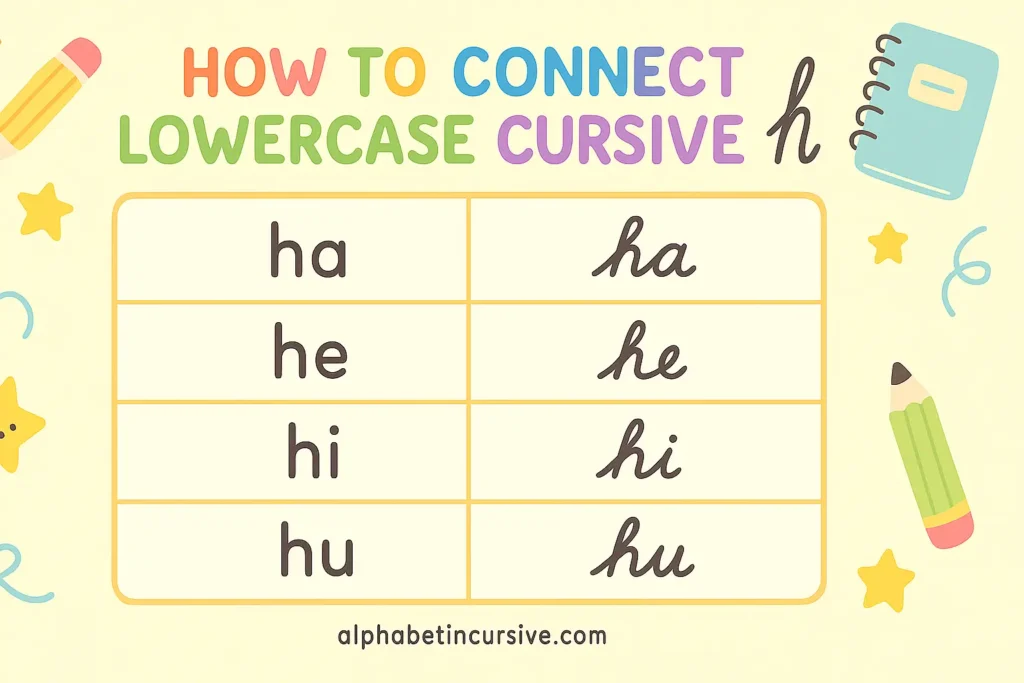 visual representation of how to connect lowercase cursive h