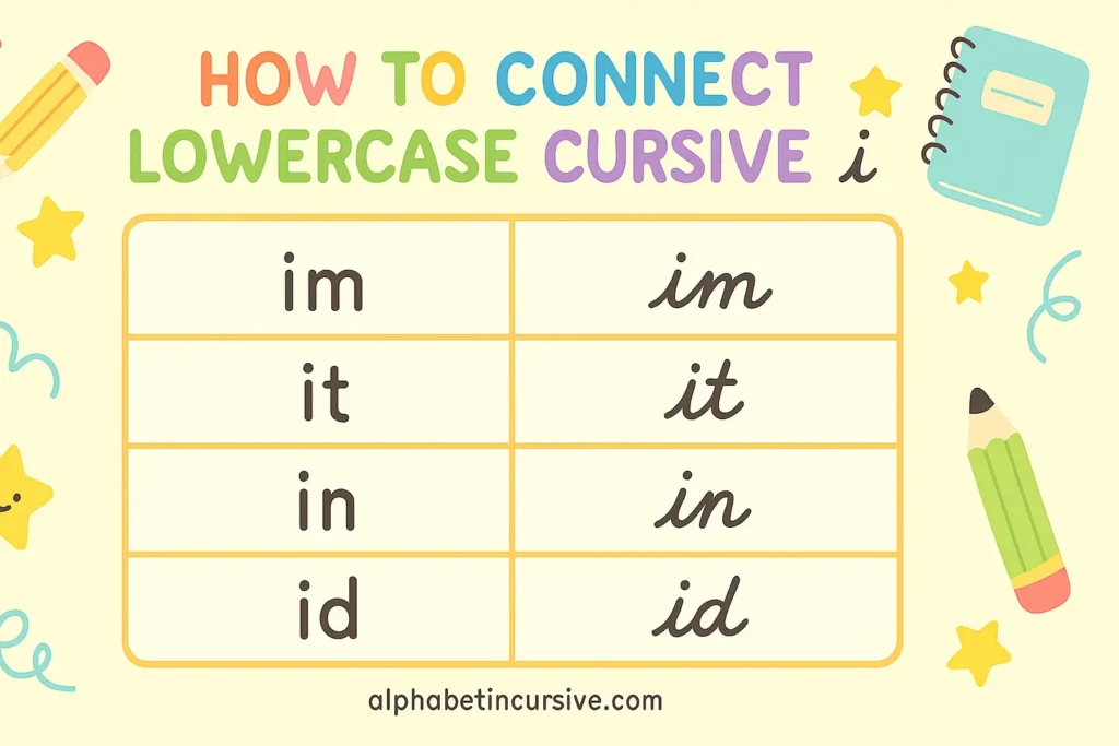 visual representation how to connect lowercase cursive i