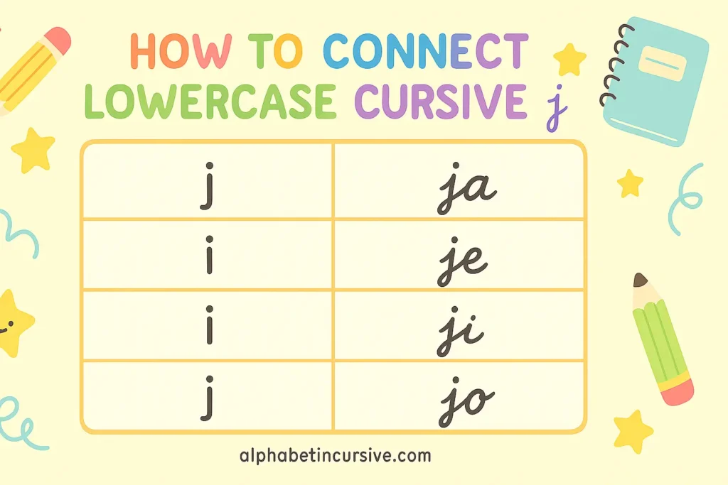 visual representation of how to connect lowercase cursive j