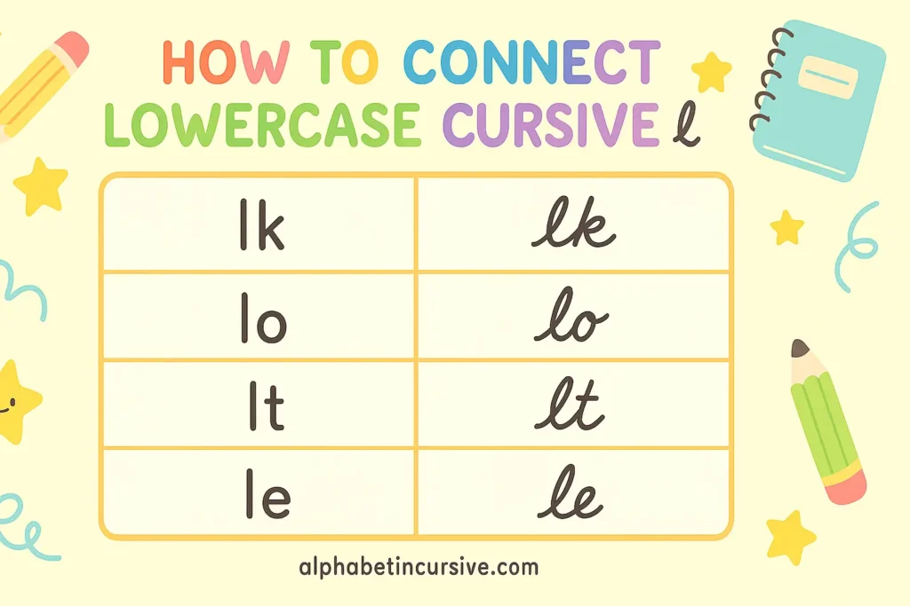 visual representation of how to connect lowercase cursive l