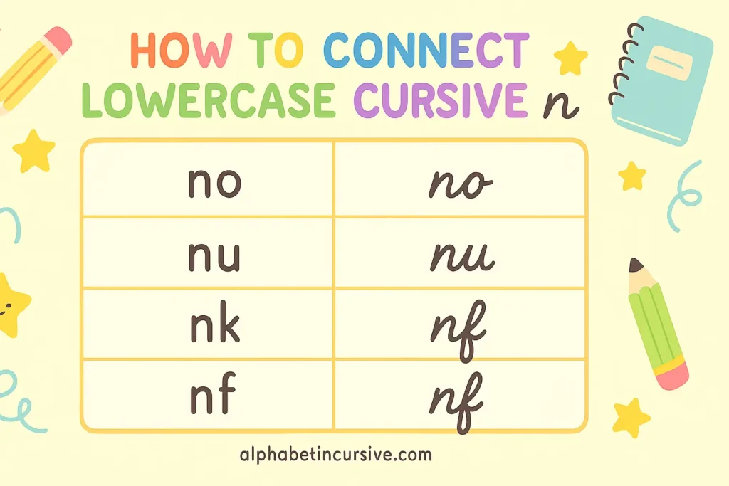 visual representation of how to connect lowercase cursive n