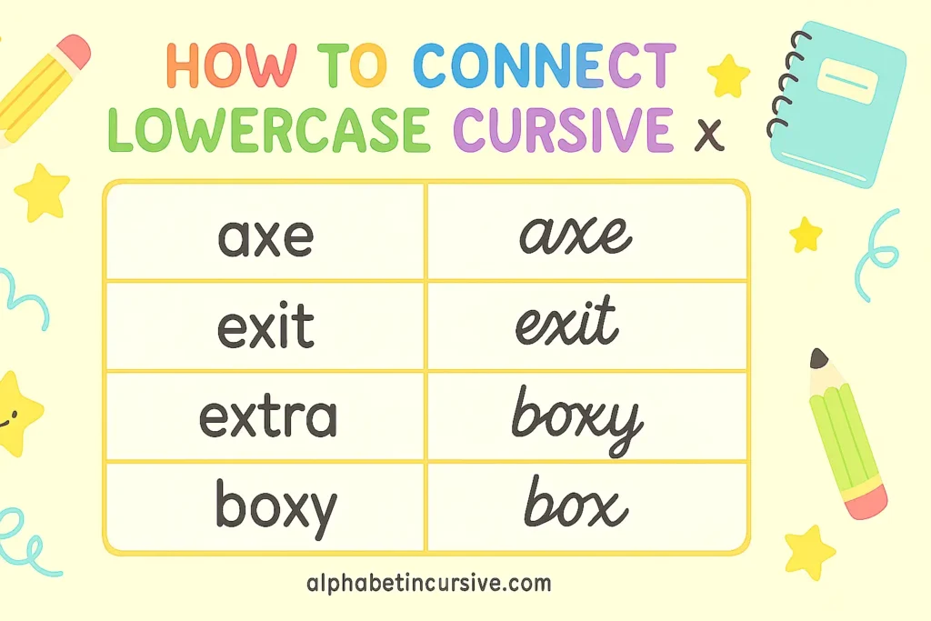 how to connect lowercase cursive x tutorial 