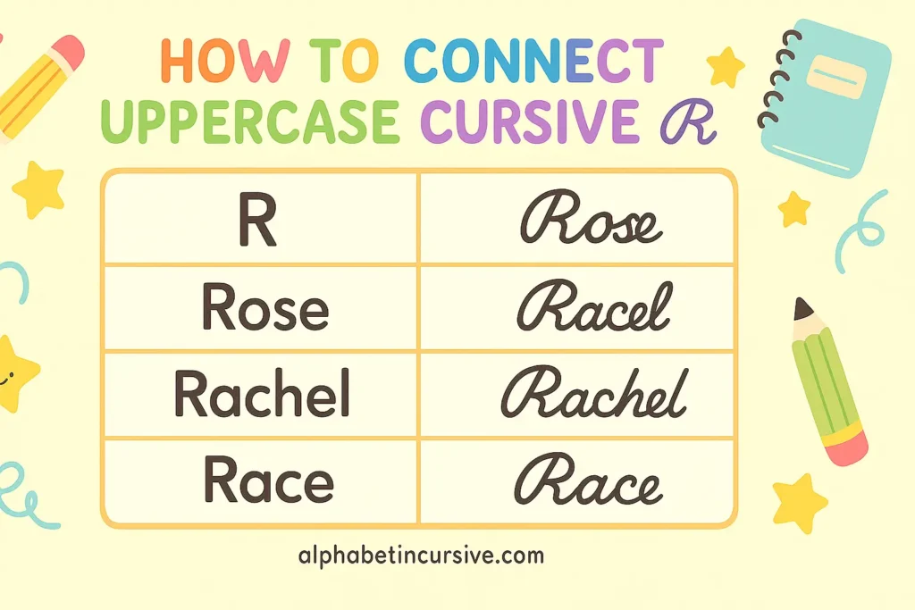 visual representation of how to connect uppercase cursive R