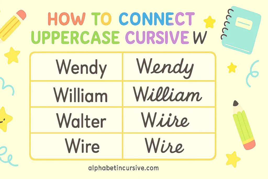 visual representation of how to connect uppercase cursive W