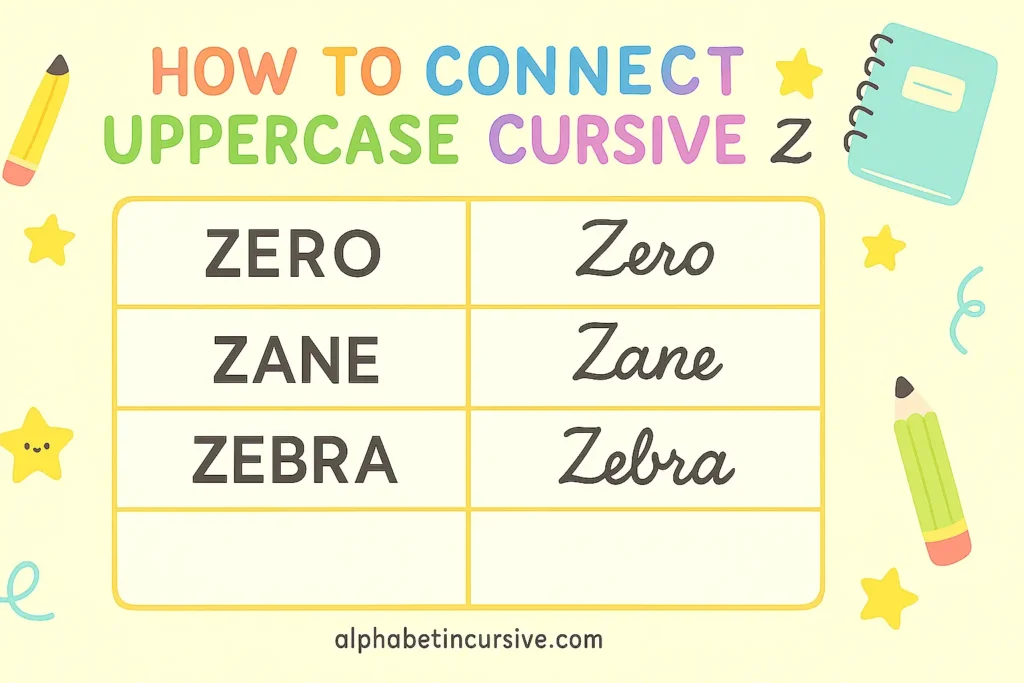 visual representation of how to connect uppercase cursive z 