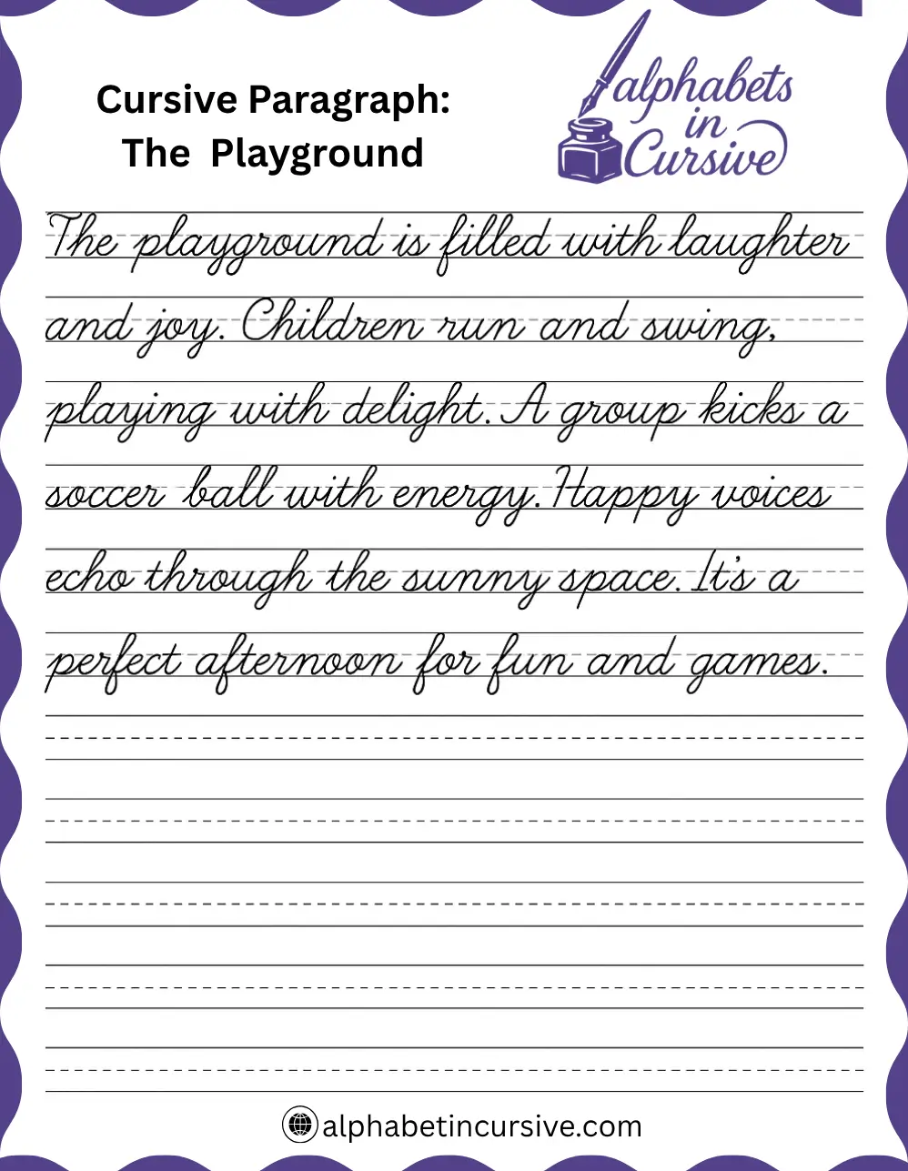 The Playground Cursive Paragraph worksheet