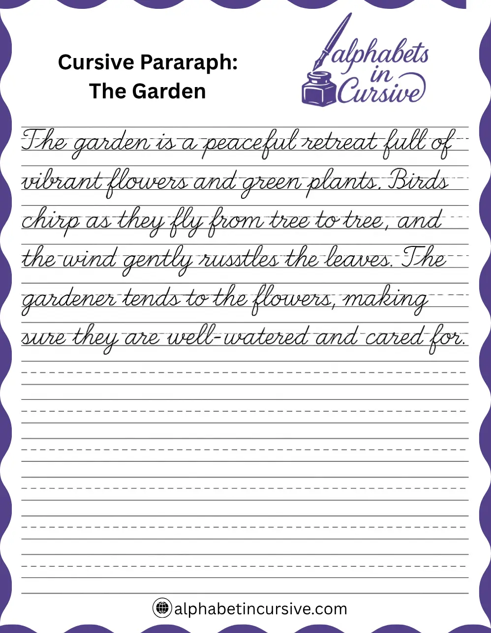 The garden Cursive Paragraph worksheet