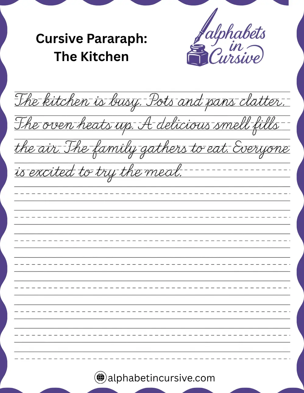 The kitchen Cursive Paragraph worksheet