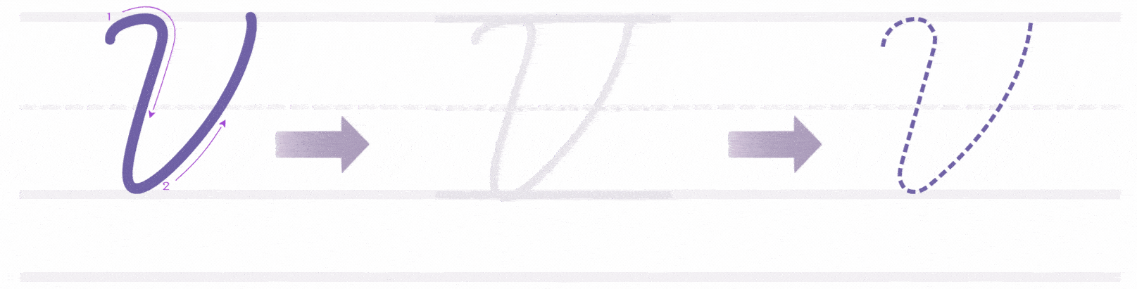 visual representation of How to write uppercase cursive V 